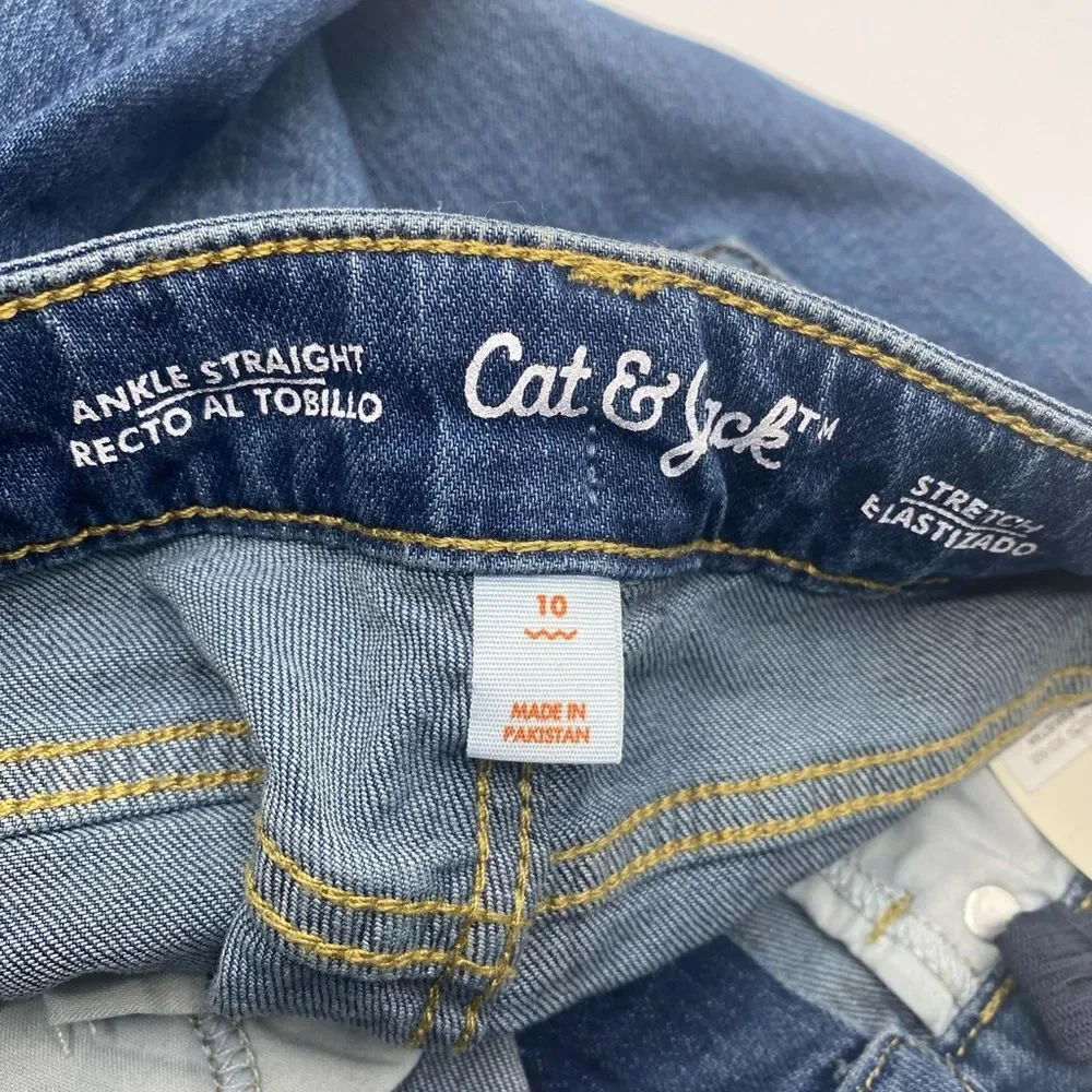 Cat & Jack Girls' High-Rise Ankle Straight Jeans with Front Snap Closure Frayed